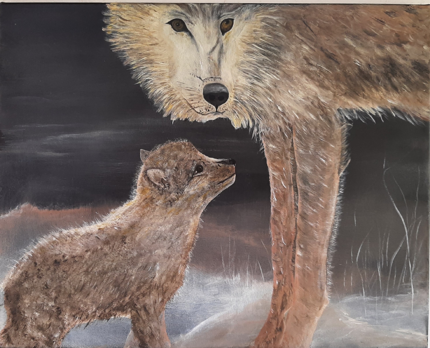 Ulvemor med unge | Maleri