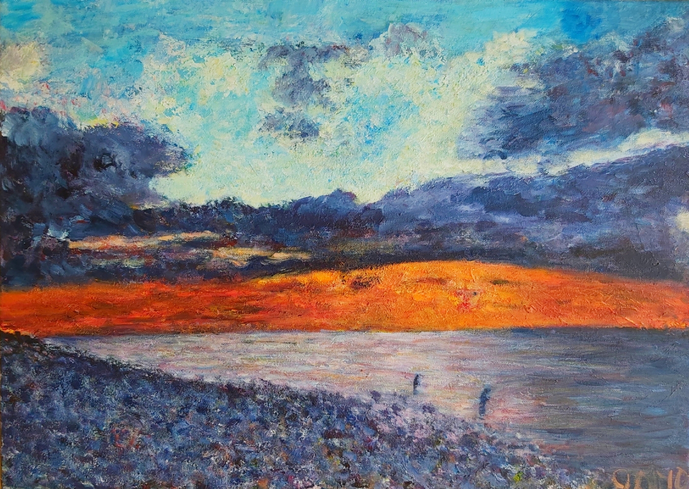 Fisketur i solnedgangen | Maleri