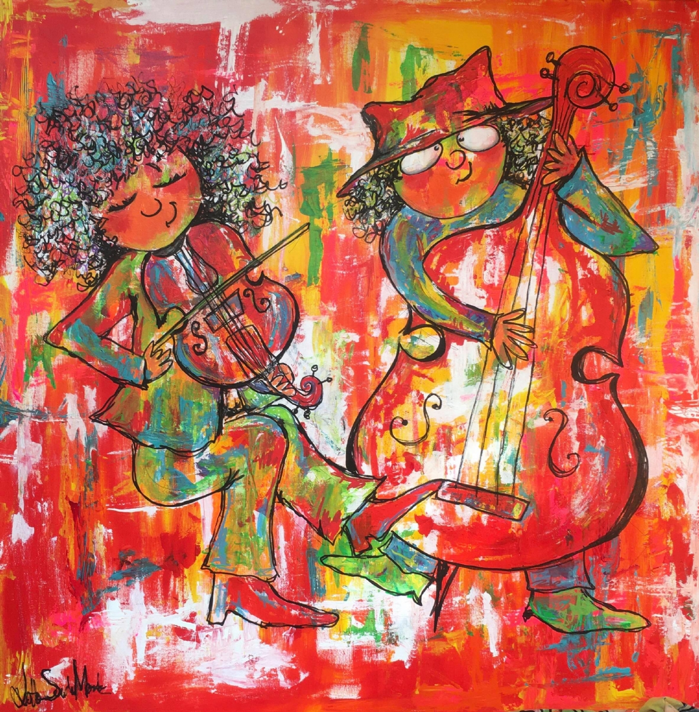 Violin og Kontrabas | Maleri